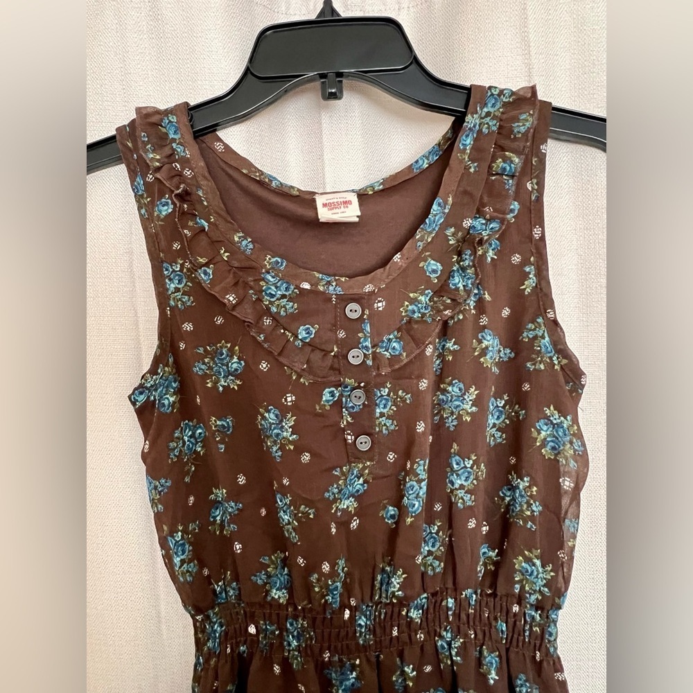Mossimo Brown Blue Floral Ruffle Sleeveless Dress Size XS - Picture 4 of 9